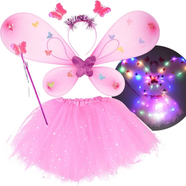 Costume lumineux de petite fée avec ailes de papillon – Rose vif