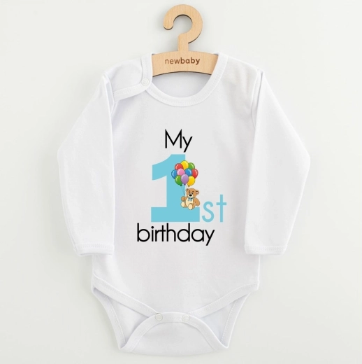 Body bébé New Baby My 1st birthday bleu à manches longues