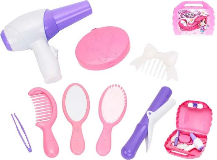 Set de coiffeur pour enfants en valisette – ensemble rose de 8 pièces