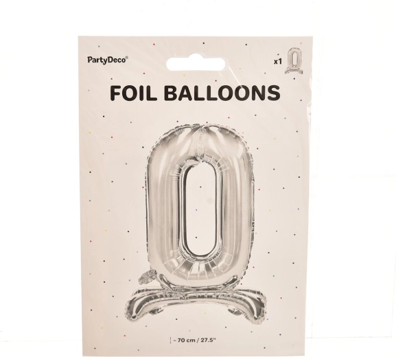 Ballon en aluminium autoportant chiffre 0 argenté 70 cm
