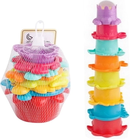 Jouet de bain 2‑en‑1 – gobelets colorés et tour