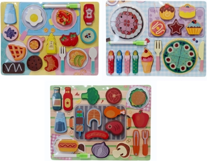 Puzzle à encastrer en bois – aliments et accessoires de cuisine (variante aléatoire) - 1 pièce