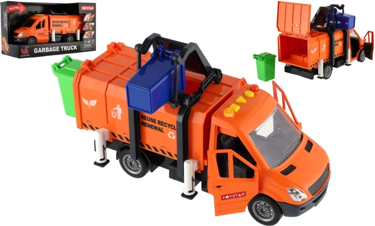 Camion-poubelle avec lumière, son et poubelle, 30 cm