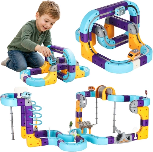 Circuit de course magnétique STEM – piste pour petites voitures, 129 pièces