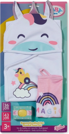 Baby born set de serviettes avec licorne et arc-en-ciel