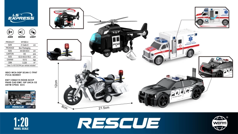 Ensemble de véhicules de police et de secours