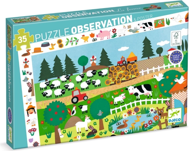 Puzzle d'observation Djeco La ferme, 35 pièces