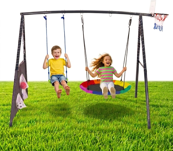 Balançoire de jardin pour enfants Ecotoys 4 en 1 avec nid et panier de basket