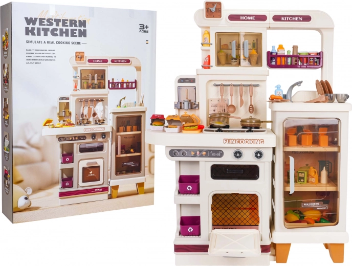 Méga cuisine pour enfants avec lumières, sons et vapeur – beige, 93 accessoires