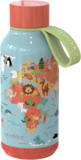 Gourde isotherme en acier inoxydable Quokka Kids Solid Map of Life avec anse 330 ml