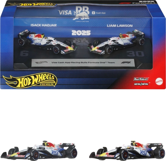 Hot Wheels Premium Formule 1 VCARB, coffret de monoplaces métalliques de Liam Lawson et Isack Hadjar - 2 pièces
