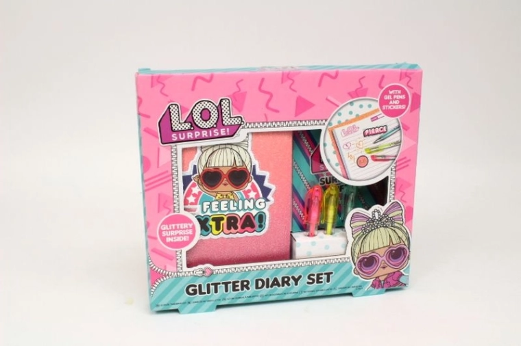 Journal pailleté L.O.L. avec set de stylos gel et autocollants