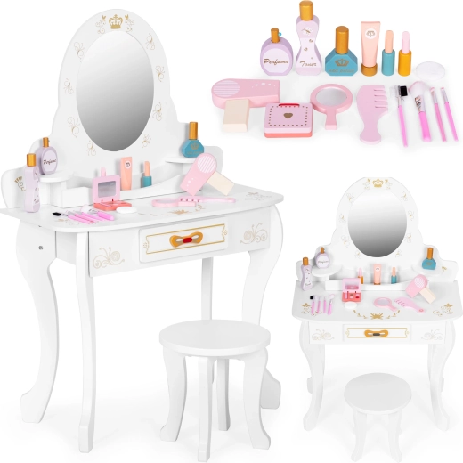 Grande coiffeuse en bois pour enfants avec miroir pour filles accessoires roses ECOTOYS