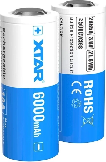 Accumulateur Li-ion XTAR 26650 6000 mAh 3,6 V avec protection - 1 pièce