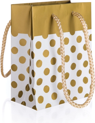 Sachet cadeau avec pois dorés S 11 × 14 × 6 cm