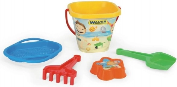 Ensemble pour sable en plastique ass. 2 couleurs, 5 pièces en filet 20x20x18 cm, 12 m+ Wader