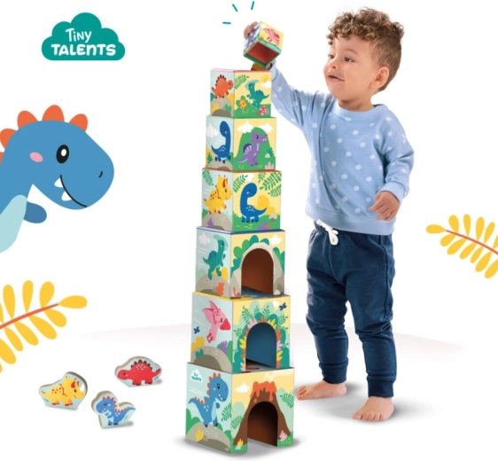 Tour de 7 cubes avec de joyeuses illustrations de dinosaures
