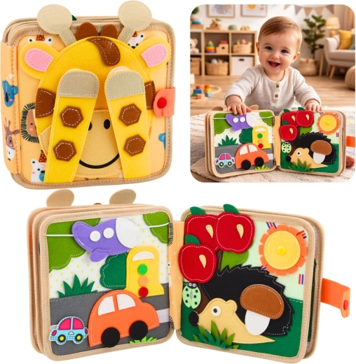 Livre sensoriel en feutre avec girafe – livre silencieux éducatif pour enfants