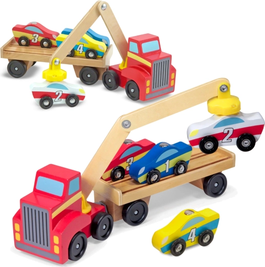 Melissa & Doug dépanneuse en bois avec grue magnétique et petites voitures