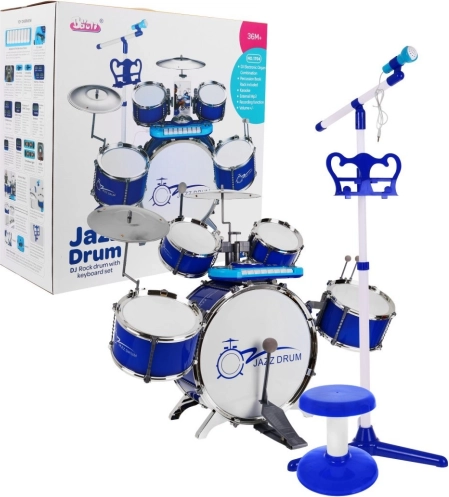 Set musical pour enfants avec batterie, clavier et microphone 3+ – Bleu