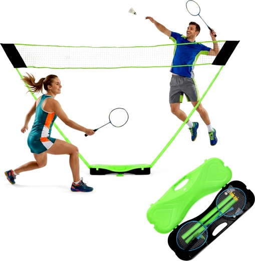 Ensemble de badminton pliable MovepRro avec filet portable 300 × 156 cm, raquettes et volants dans une mallette