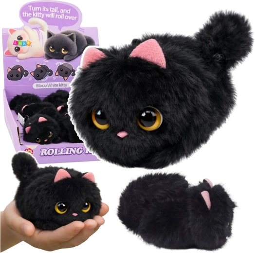 Petit chaton en peluche noir avec queue tournante et sifflet, porte-clés 9 cm