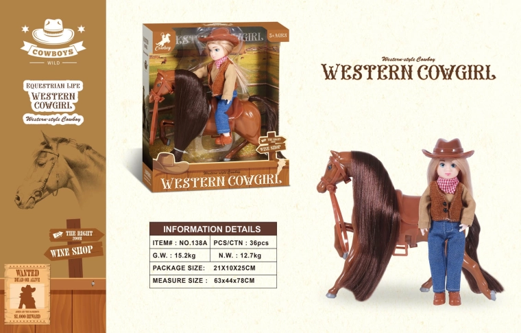 Poney marron avec figurine de cow-girl