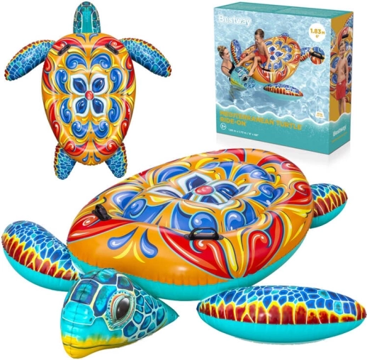 Tortue gonflable colorée avec poignées Bestway avec imprimé Majolique 183x173 cm