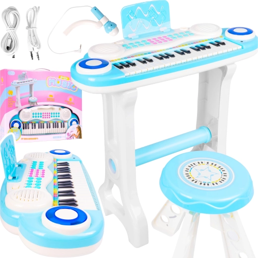 Piano électronique pour enfants avec microphone et tabouret mp3, bleu