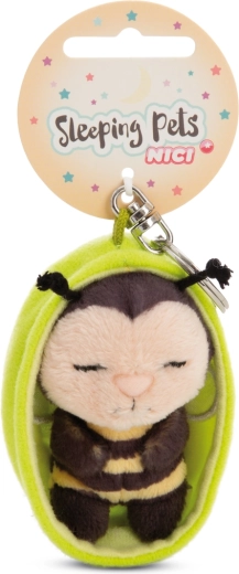 Nici porte-clés abeille qui dort dans un petit panier vert 12 cm