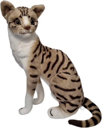 Chat en peluche beige et blanc avec des rayures - 1 pièce