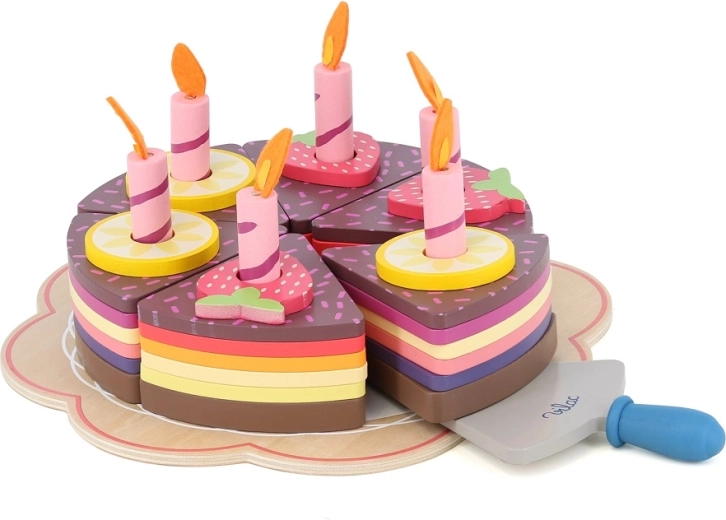 Vilac grand gâteau d’anniversaire en bois pour enfants (56 pièces)