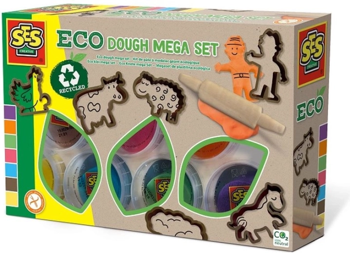SES Creative Pâte à modeler éco – méga set 7 couleurs avec moules