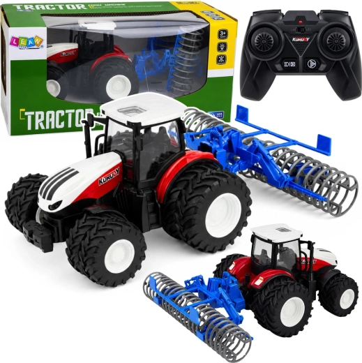 Tracteur RC avec rouleau agricole attelable 1:24, rouge, avec éclairage