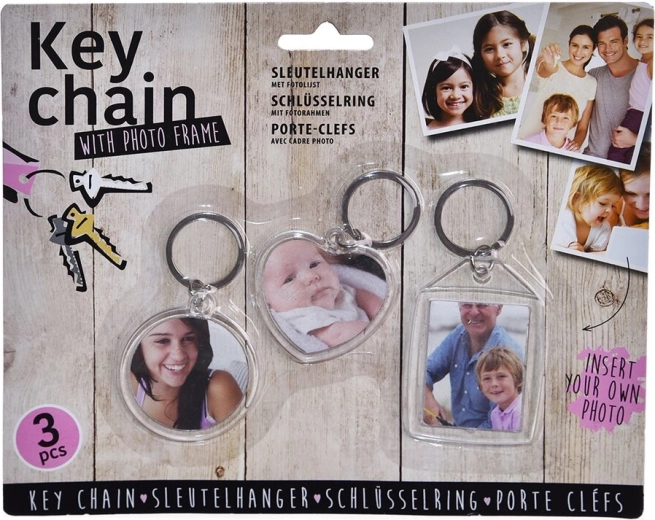 Porte-clés photo en plastique et métal, lot de 3
