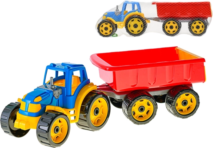 Tracteur bleu-rouge avec remorque basculante 54 cm