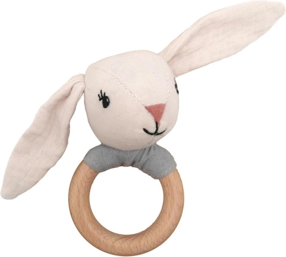 Hochet Mealini avec anneau en bois lapin Hugo