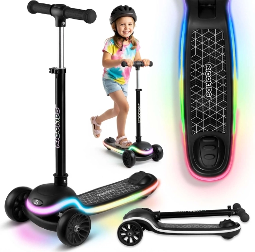 Trottinette d’équilibre pour enfants à trois roues avec châssis LED Ricokids Leddi – noir