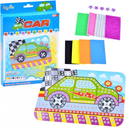 Mosaïque en mousse créative voiture – set autocollant pour enfants