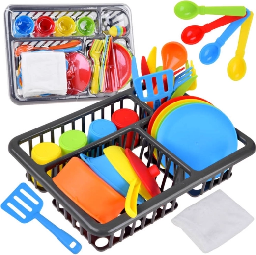 Ensemble de vaisselle de cuisine pour enfants avec égouttoir, 28 pièces