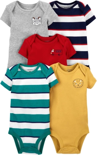 Bodies bébé en coton Carter’s à manches courtes Stripe pour garçon, lot de 5, taille 56