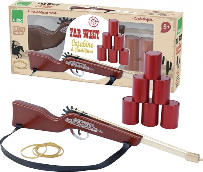 Vilac fusil Far West – jouet en bois à élastiques pour tir sur boîtes