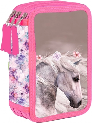 Trousse scolaire à trois étages sans remplissage – cheval Romantic