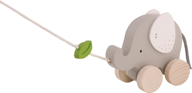 GOKI éléphant en bois à tirer avec feuille