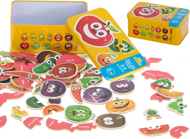 Puzzle éducatif coloré de fruits/légumes en boîte
