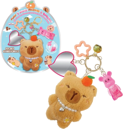 Porte-clés capybara avec brillant à lèvres et miroir - 1 pièce