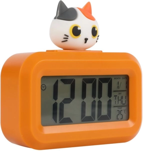 Réveil orange avec petit chat