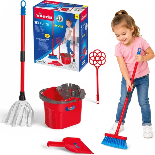 Vileda for kids kit de ménage pour enfants avec balai-serpillière, seau et balayette