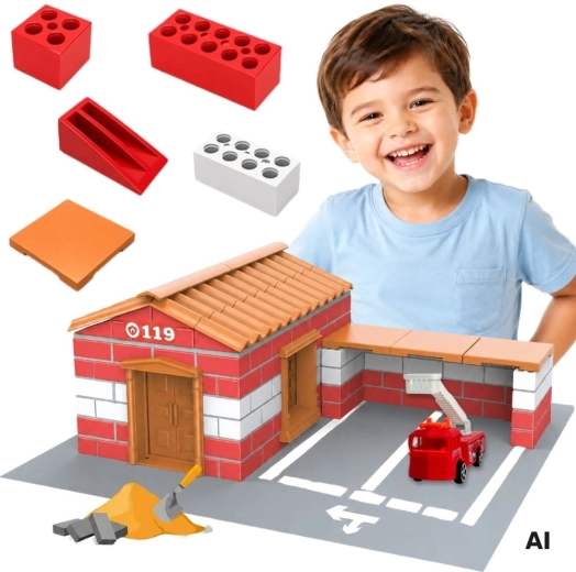Woopie kit de construction de caserne de pompiers en vraies petites briques – 178 pièces