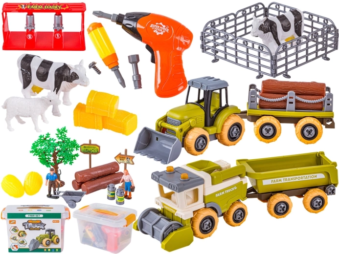 Mini ferme – set à visser avec tracteur, moissonneuse-batteuse et accessoires dans une mallette